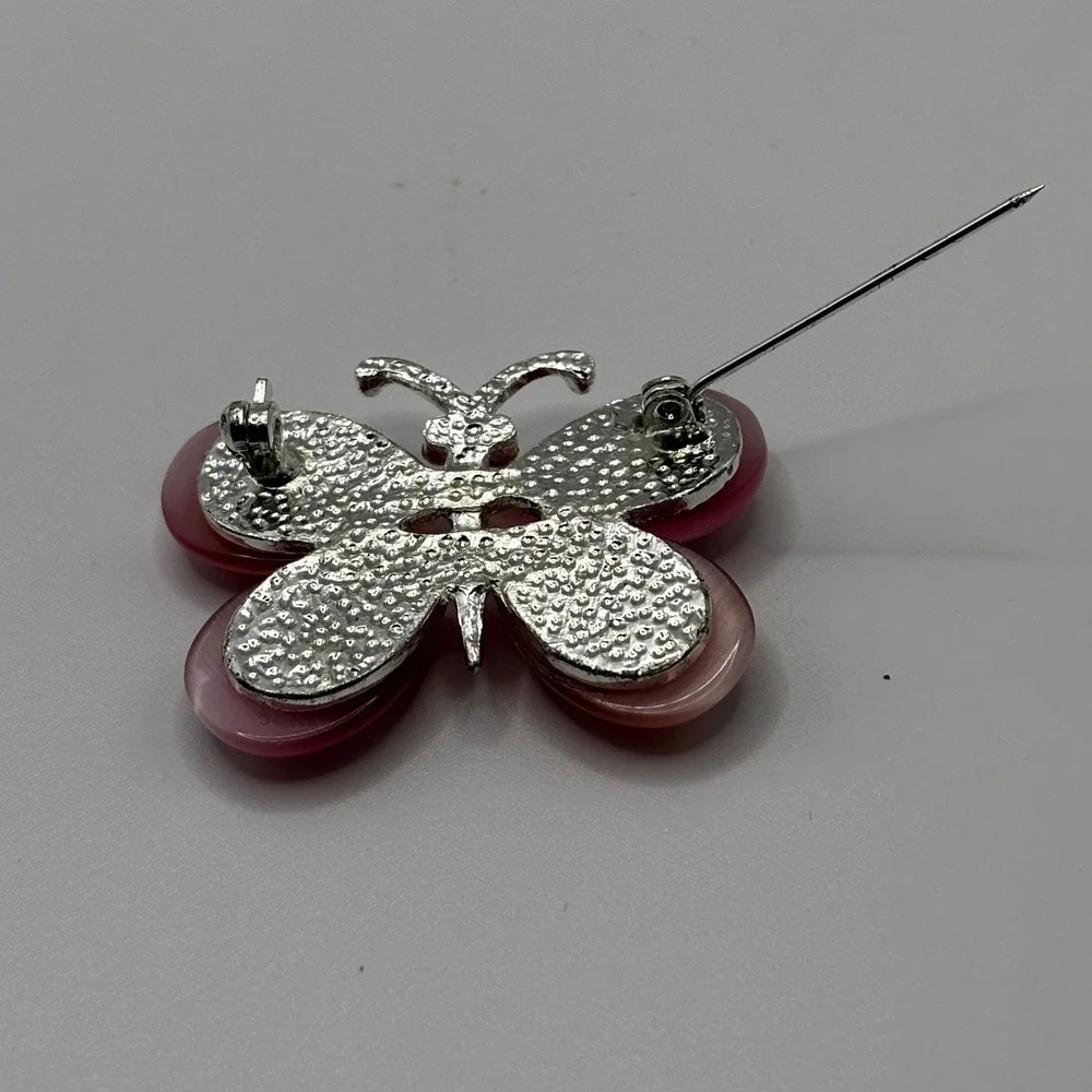Sonoma‎ Pink Cats Eye Butterfly Brooch Silver Tone Whimsical Insect Pin
